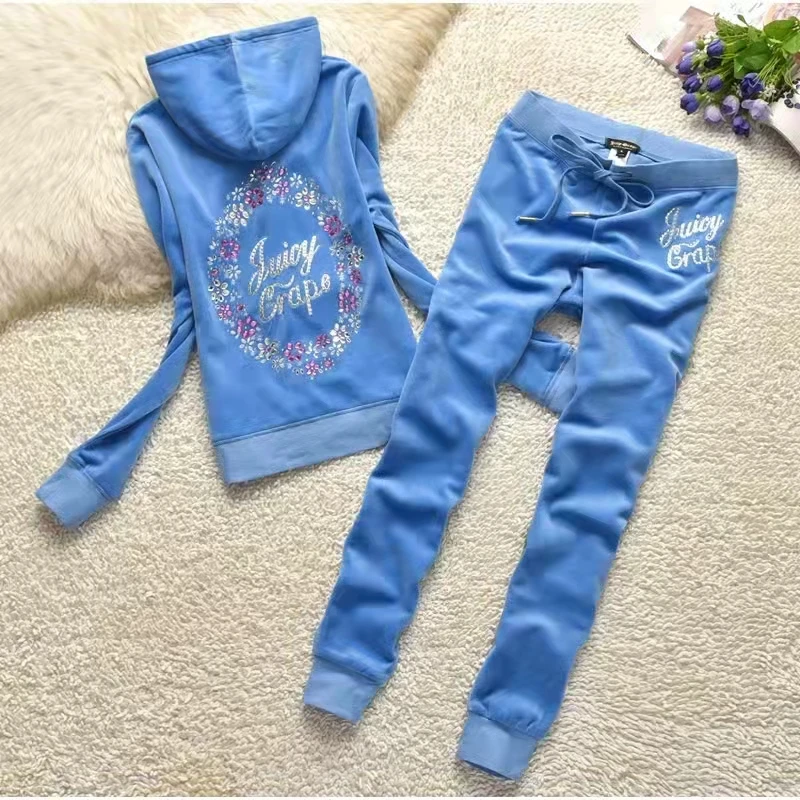 

Spring and Autumn Casual Hooded Sportswear Zipper Hoodie Top and Drawstring Pants Velvet Tracksuit Two-piece Women's Tracksuit
