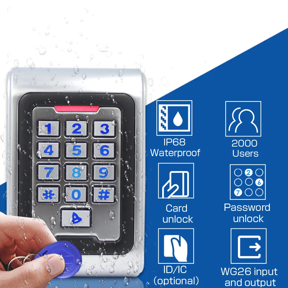 

IP68 Waterproof Controller Outdoor Metal Standalone Access Control Users Access WG Input 2000 Output Door Backlight Card ID