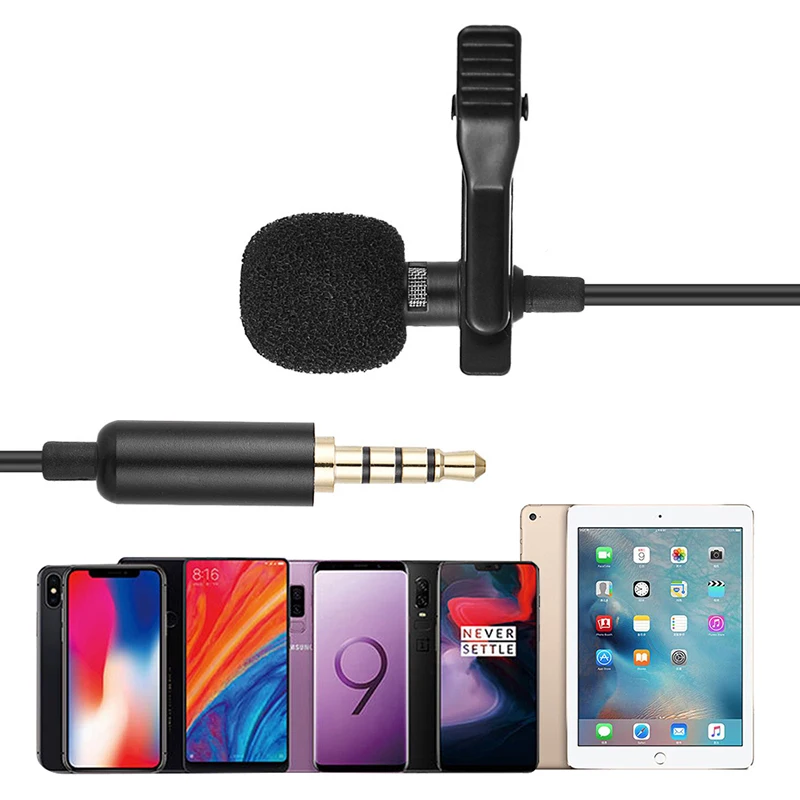 

3.5mm Mini Portable Clip-on Lapel Lavalier Condenser Mic Wired Microphone for iPhone iPad Android Smartphone DSLRCamera