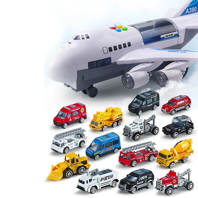 Music Story Simulation Track Inertia Children's Toy Aircraft Storage Passenger Plane Police Fire Rescue Baby Boy Car Blue | Игрушки и