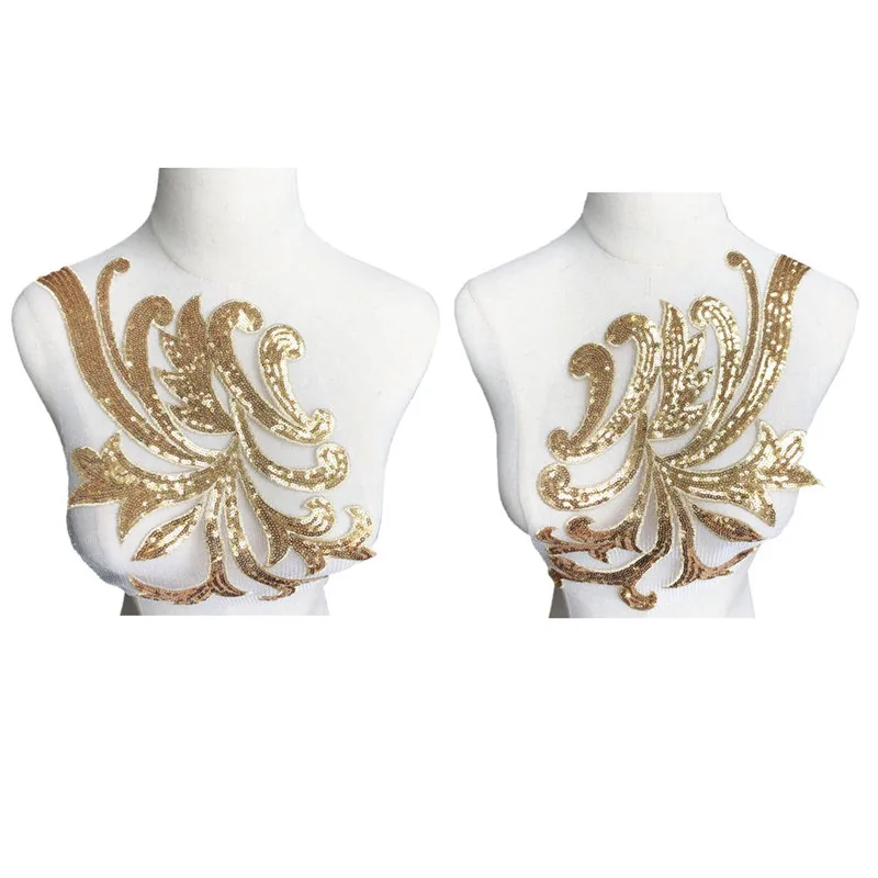 1 комплект 42 см золотые пайетки кружевная ткань аппликации пришитые нашивки