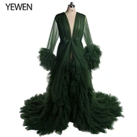 full sleeve olive green evening dress v neck prom gown for photoshoot or babyshower 2021 bridal gown yewen