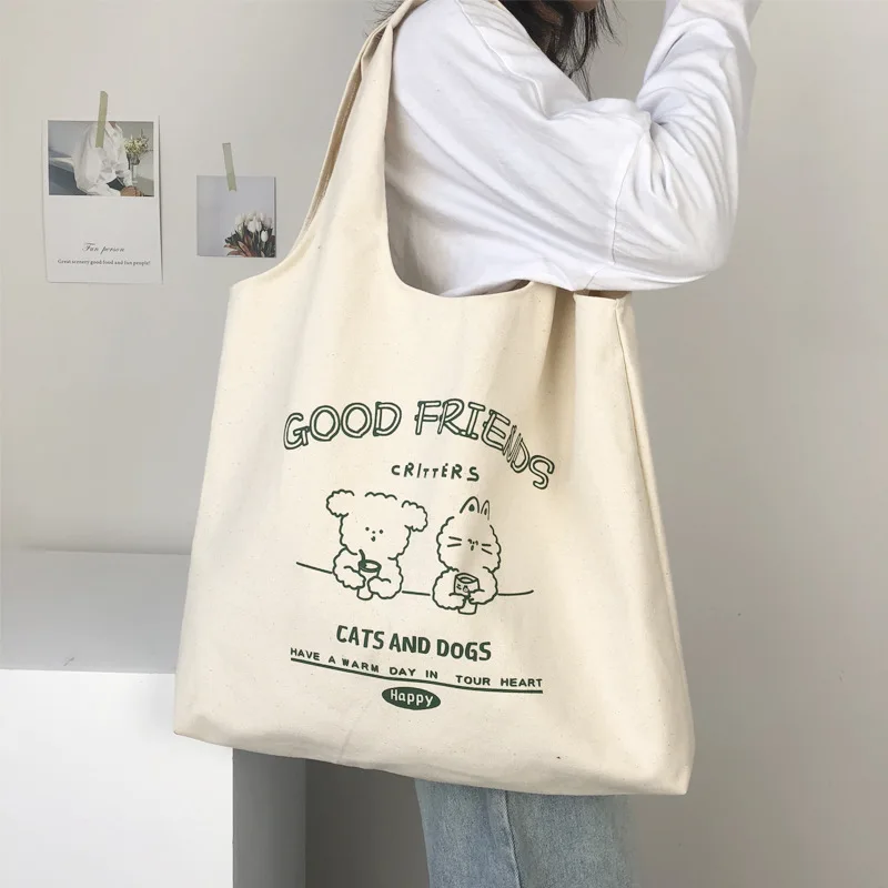 

New one shoulder bag versatile canvas bag college style large capacity shopping bag