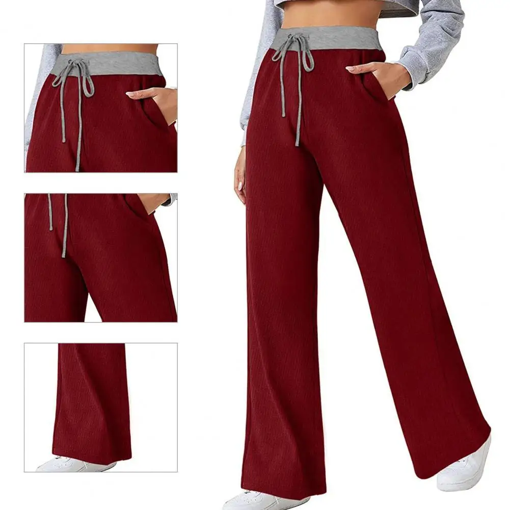 

Women Straight Pants Solid Color High Elastic Waist Drawstring Loose Autumn Casual Sweatpants Wide Leg for Jogging Sports Wear