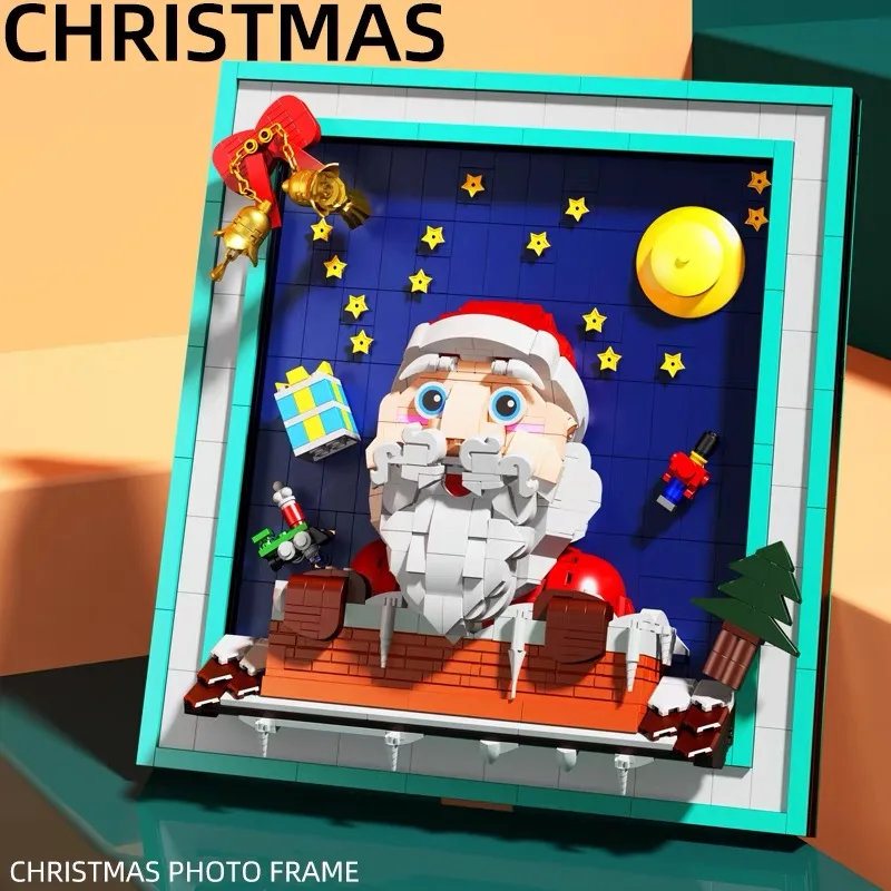 

Idea Series Inside The Frame Of The Santa Claus Mural Building Block Brick Wall Painting Picture 3D Modle Toys XMas Decorations