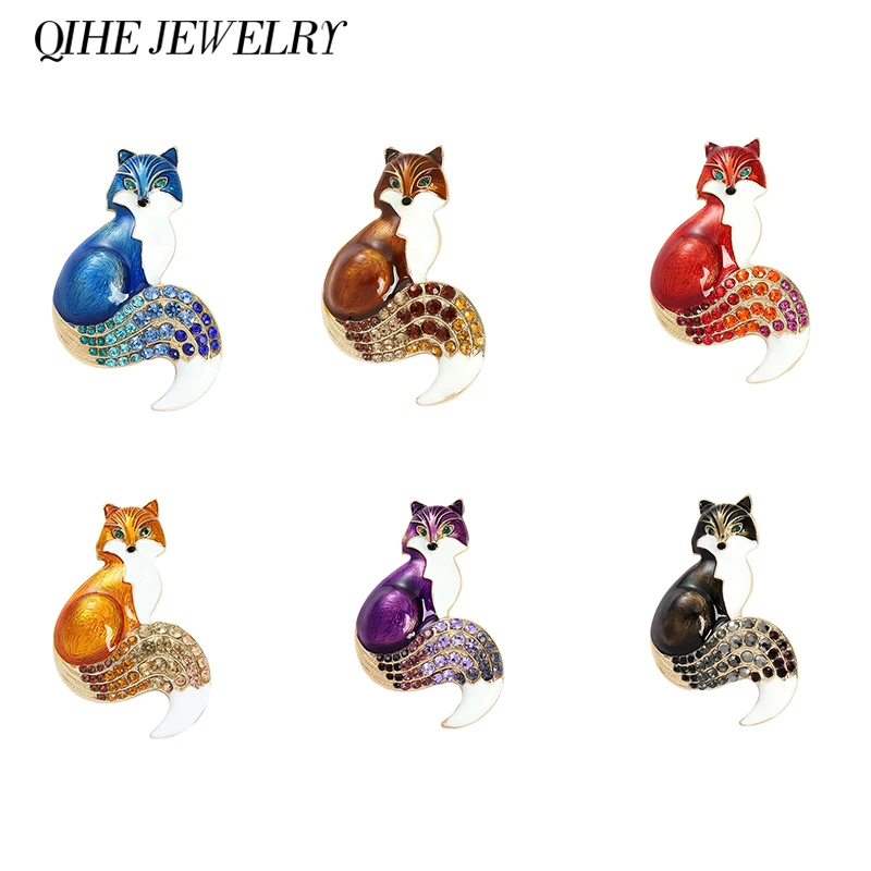 

Rhinestone Enamel Fox Brooches For Women Animal Badges Party Causal Brooch Suit Sweater Accessories Pins Gifts 2021 NEW