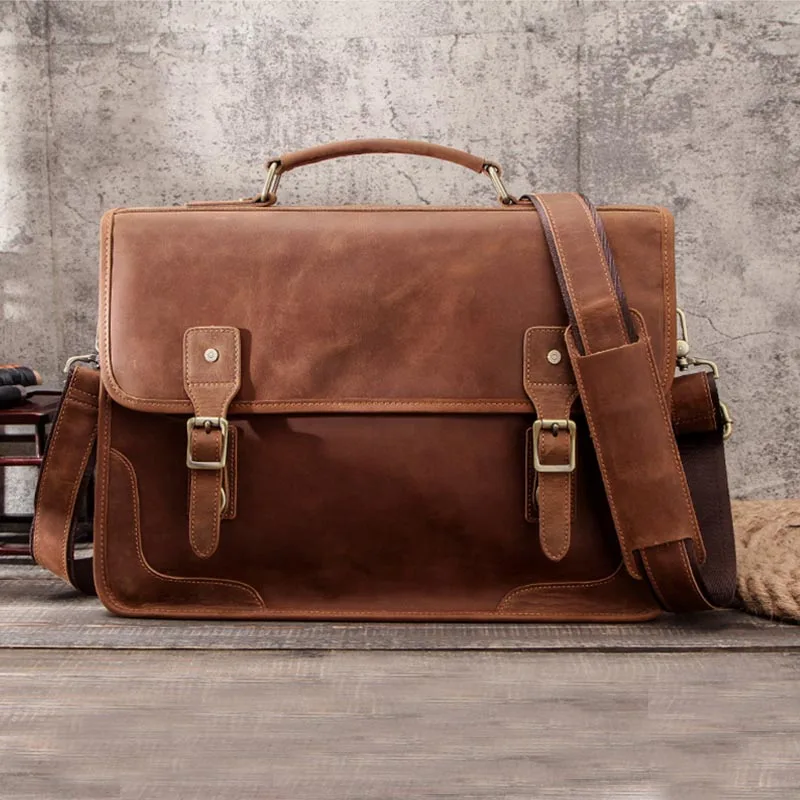 Luufan Vintage Men's Briefcase Genuine Leather 15.6