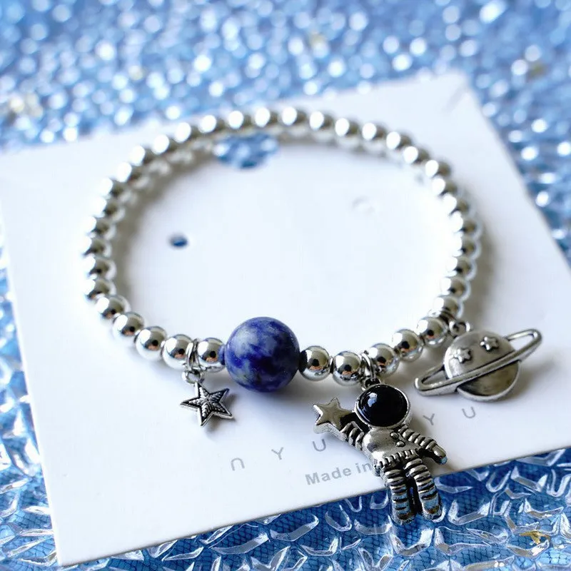 

2021 Trendy Earth Planet Star Astronaut Spaceman Beads Bracelet For Women Men Cute Elasticity Charm Kids Friendship Jewelry Gift