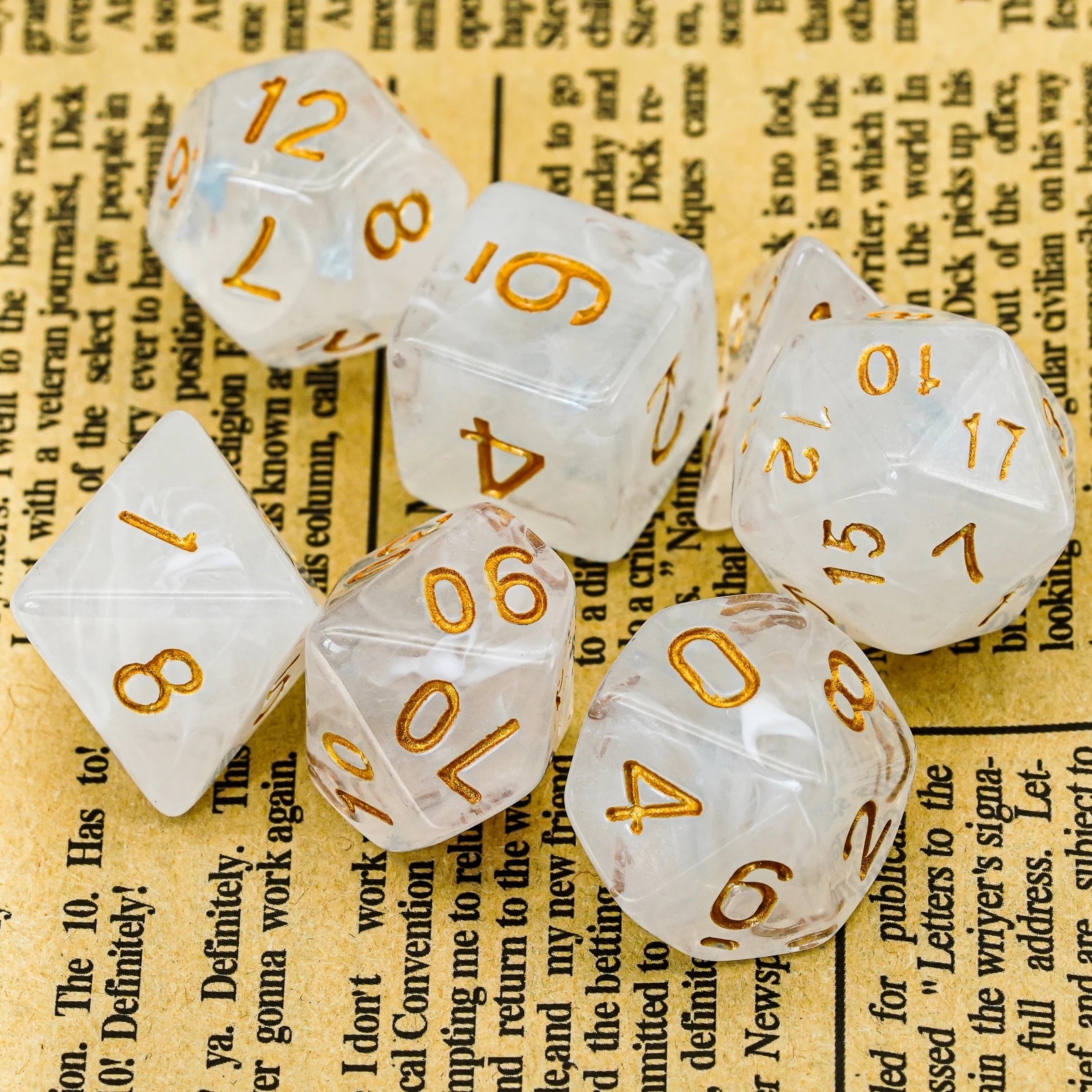 7 шт./компл. белого смога игральные кости DND комплект ювелирных изделий золотой