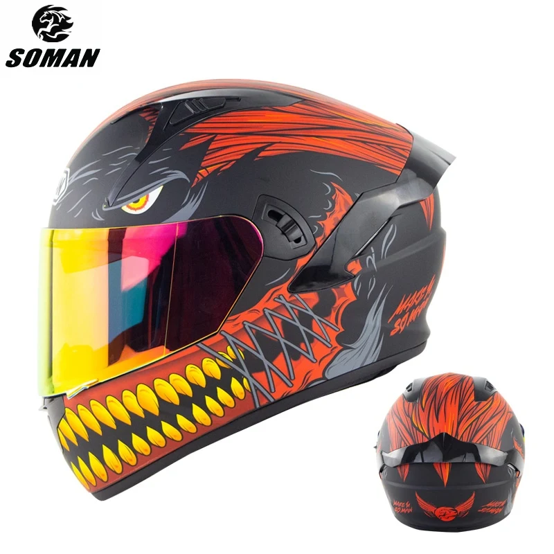 

SOMAN Custom Motorbike Helmet DOT Full Face Motorcycle Helmet Men Cool Visor Casco Bicicleta Moto Cross Racing Casque Moto