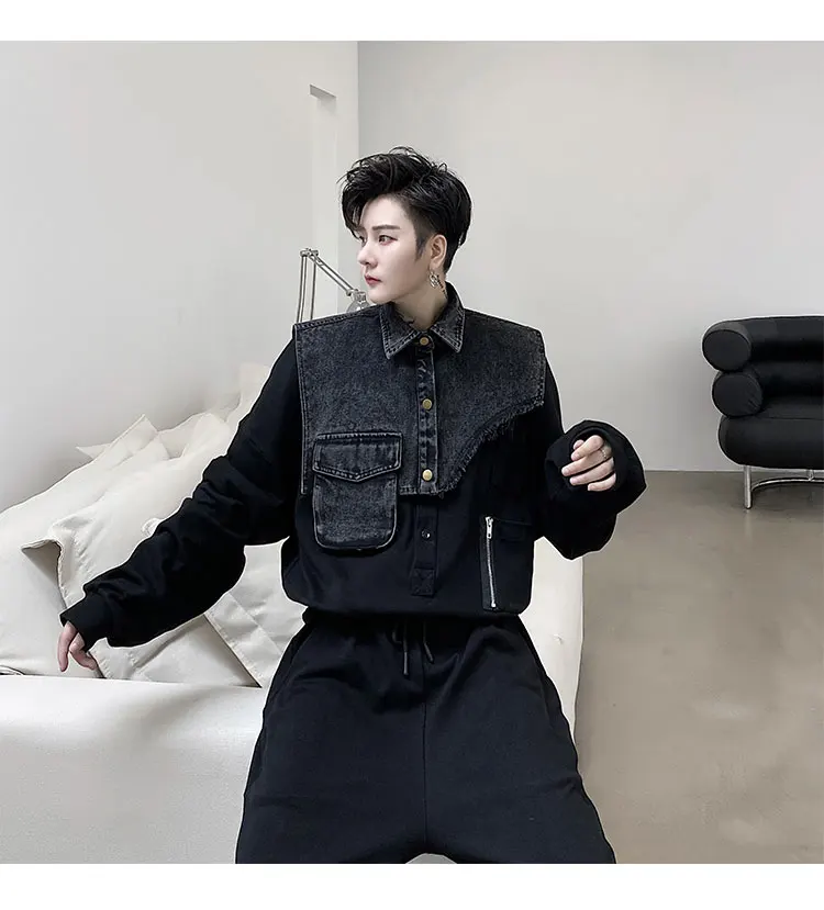 

Men Removable Denim Vest Long Sleeve Casual Jumpsuit Pant Male Streetwear Hiphop Loose Harem Pants Joggers Sweatpants Overalls