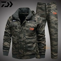 daiwa winter fishing clothing outdoor breathable fishing suit plus velvet camouflage hooded fishing jacket sports durable pants