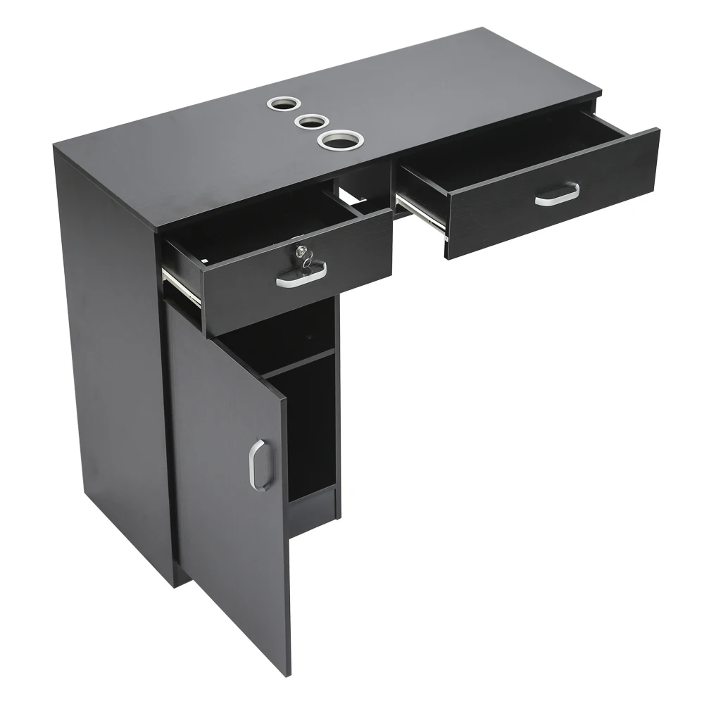 

Cabinet 2 Drawers 2 Locks 1 Door 3 Hair Dryer Holder Profession Barbershop Salon Furniture Black Wall-Mounted Hairdressing