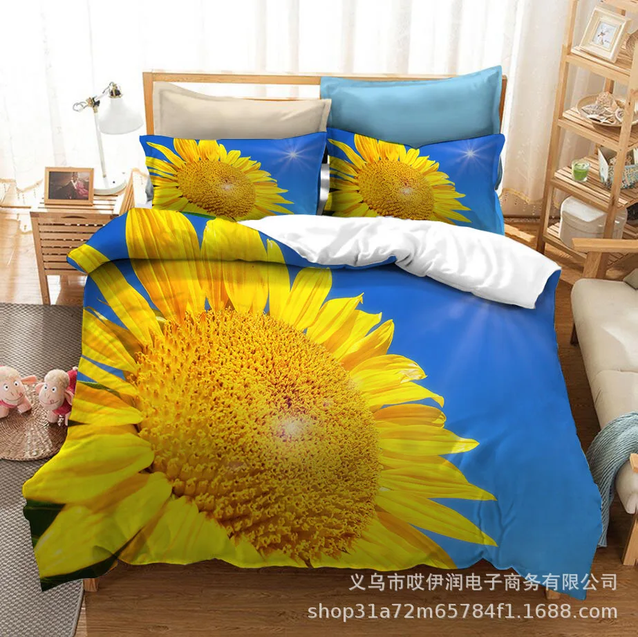

Sunflower Pattern Bedding Sets Size Cartoon Quilt Bed Cover Duvet Cover Pillow Case 2-3 Pieces Sets Adult Children