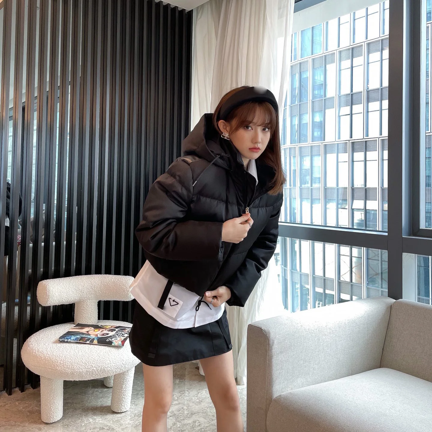 

21 Winter New Time Fashion Loose Recycled Nylon Straps and Leather Cotton Jacket Can Store Hooded Thick Warm Bread Clothing