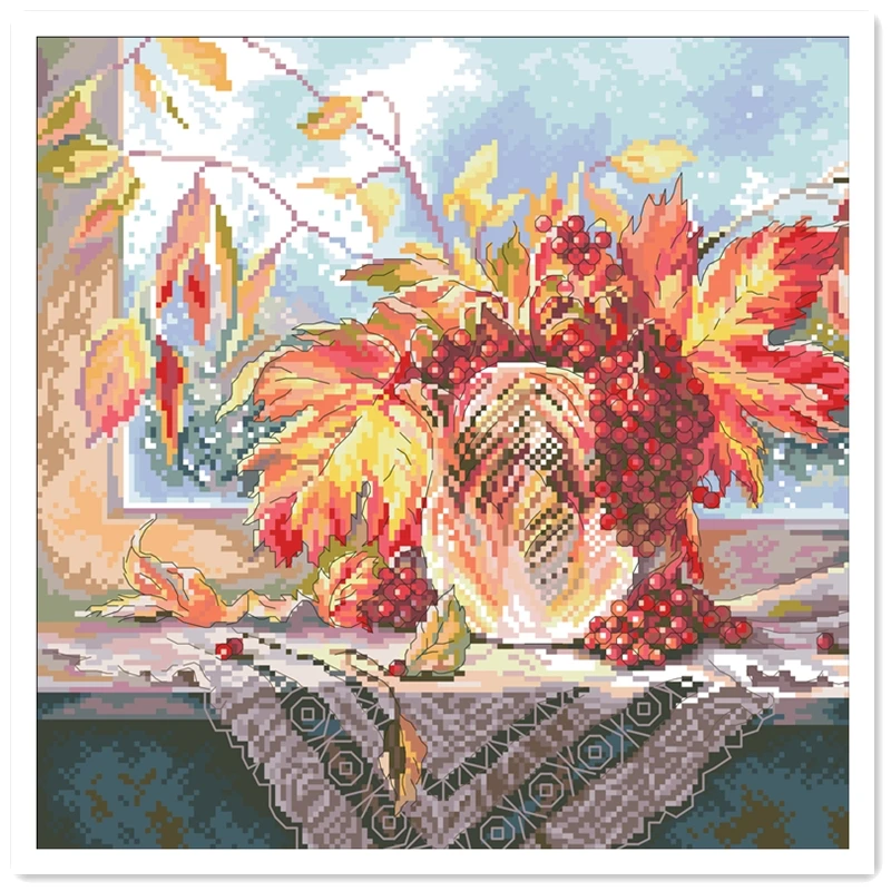 Набор для вышивания крестиком Windows осень 18 карат 14 11 белая ткань хлопковая нить