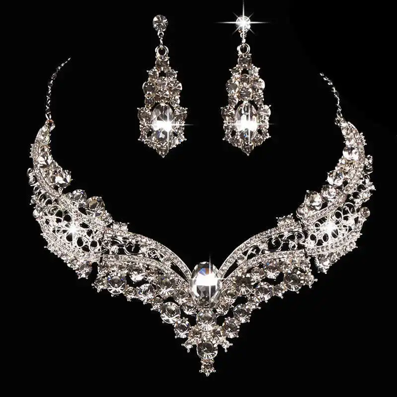 

Necklace UK Rhinestone Jewelry Women Sets Party Bride Crystal Earrings Wedding