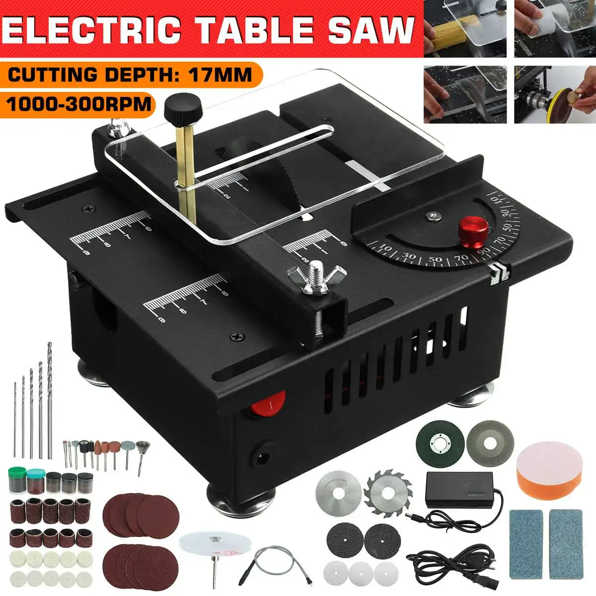 

24V 100W Electric Table Saw Mini Desktop Saw Wood Cutter Electric Cutting Machine With Saw Blade Grinding Wheel For DIY Cutting