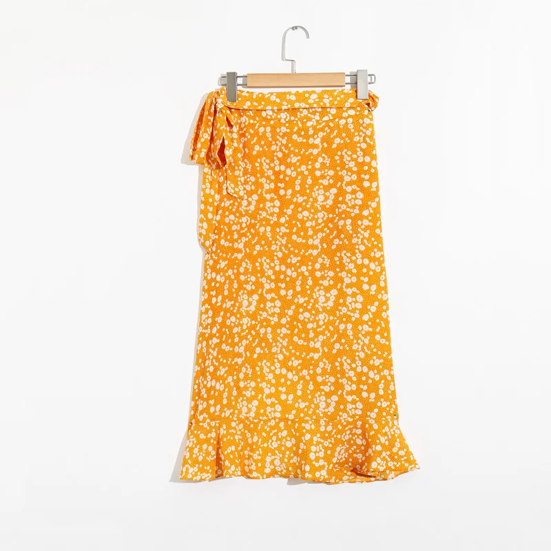 

Summer women's skirts, casual flower print bows, asymmetric skirts
