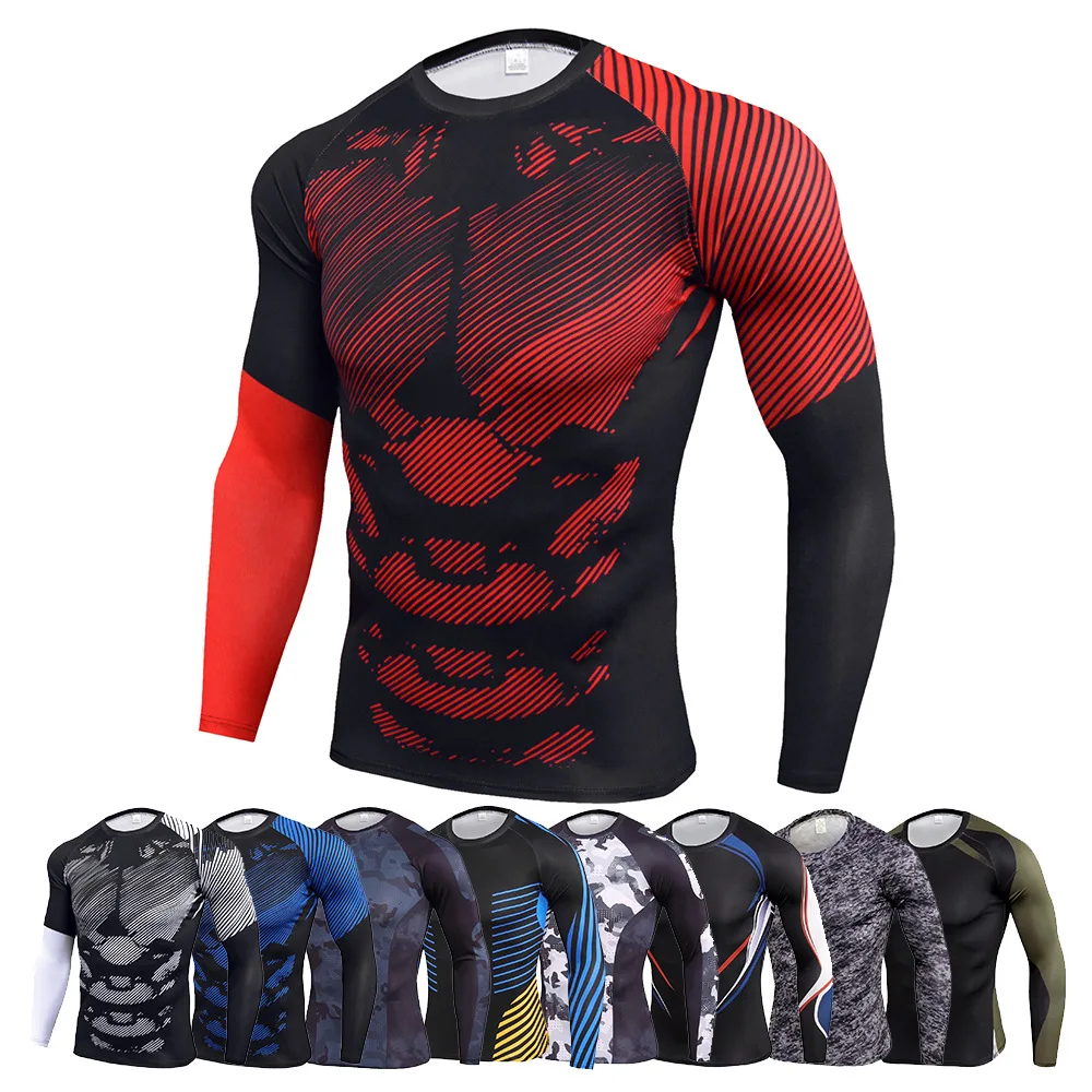 

2021 Dry Fit Running T-Shirts Compression Shirt Men Rashgard Long Sleeves Gym Football Jersey Sportswear Fitness Sport Tight