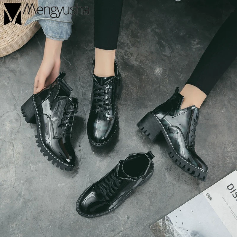 Ботинки в Корейском стиле на шнуровке британском Женские зимние ботинки