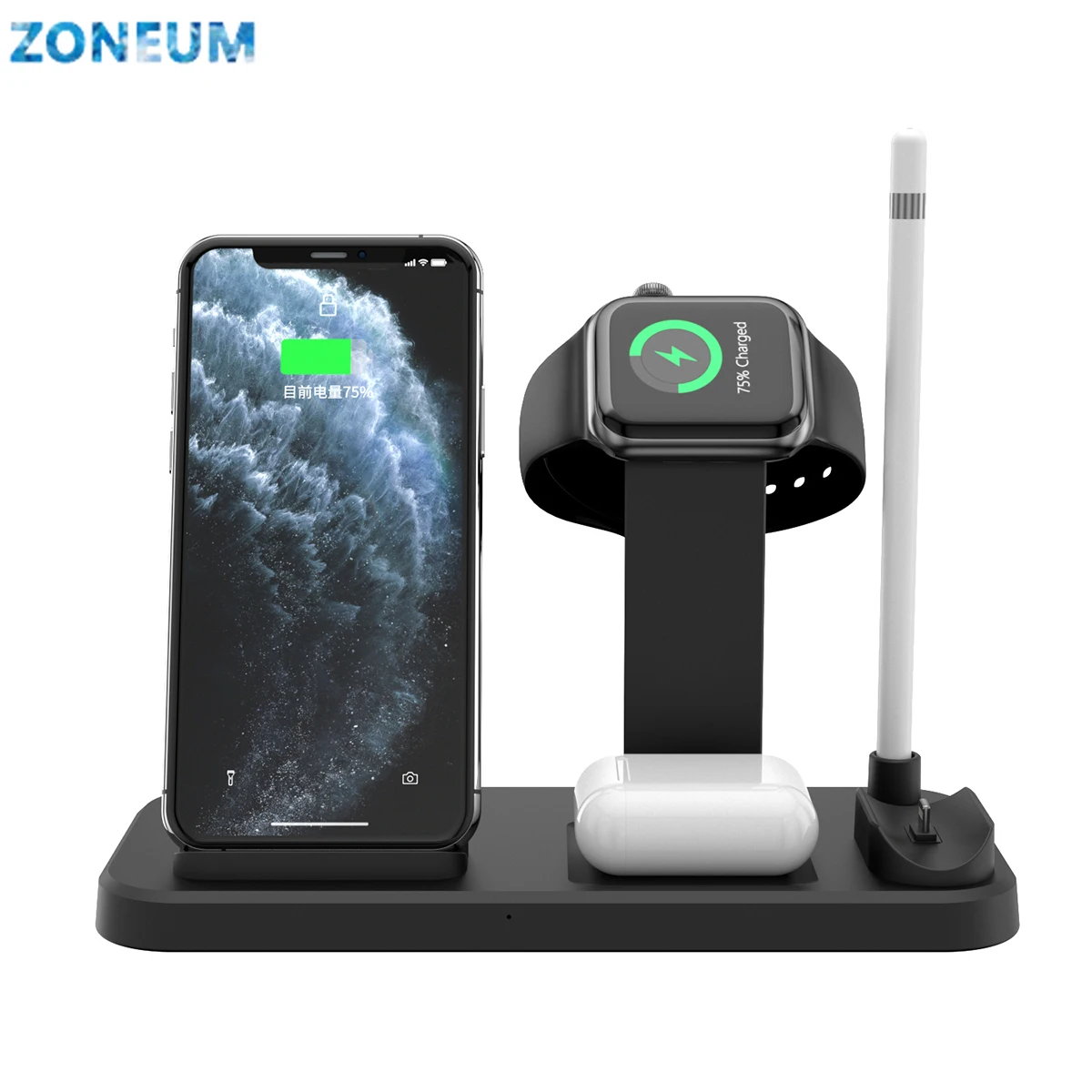 

Беспроводное зарядное устройство ZONEUM 5 в 1 Qi, подставка для быстрой зарядки для iPhone 12 11 Max X XR Xs 8 AirPods, аксессуары для телефонов, зарядная станци...