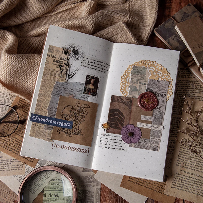 

60Pcs Antique Bookstore Series Material Paper Junk Journal Planner Scrapbooking Vintage Decorative DIY Craft Background Paper