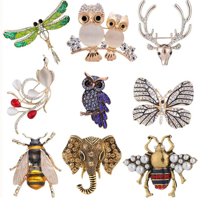 Женская Брошь в виде совы головы оленя пчелы павлина слона стрекозы | Украшения и
