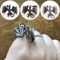 1pc men women punk brass cool wings flying chinese dragon ring unisex animal resizable ring wholesale new design jewelry gifts
