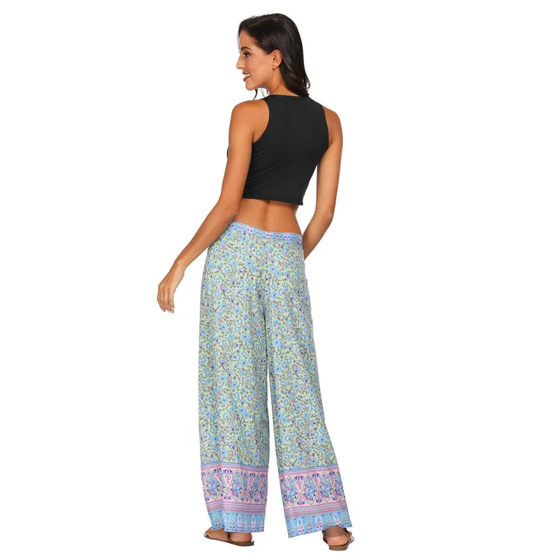 

Women Palazzo Wide Leg Lounge Pant 2020 Floral Print Spring Summer Flare Elastic High Waist Loose Trousers Casual Sports Pants