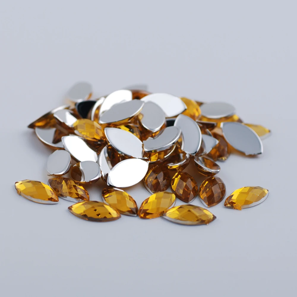 Golden 5x10 мм, 100 штук, плоская задняя сторона, маркиза, грань земли, прозрачный кристалл, цветные акриловые стразы, бусины для украшения своими руками - Цвет: Golden