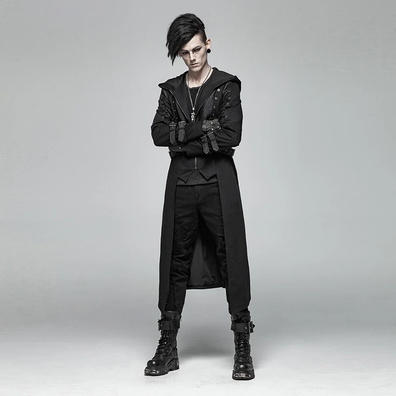 Куртка мужская с капюшоном в стиле панк-рейва Готическая уличная одежда из