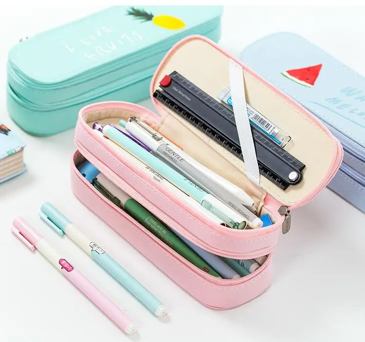 Многофункциональная сумка для карандашей двухслойная вместительная Холщовая