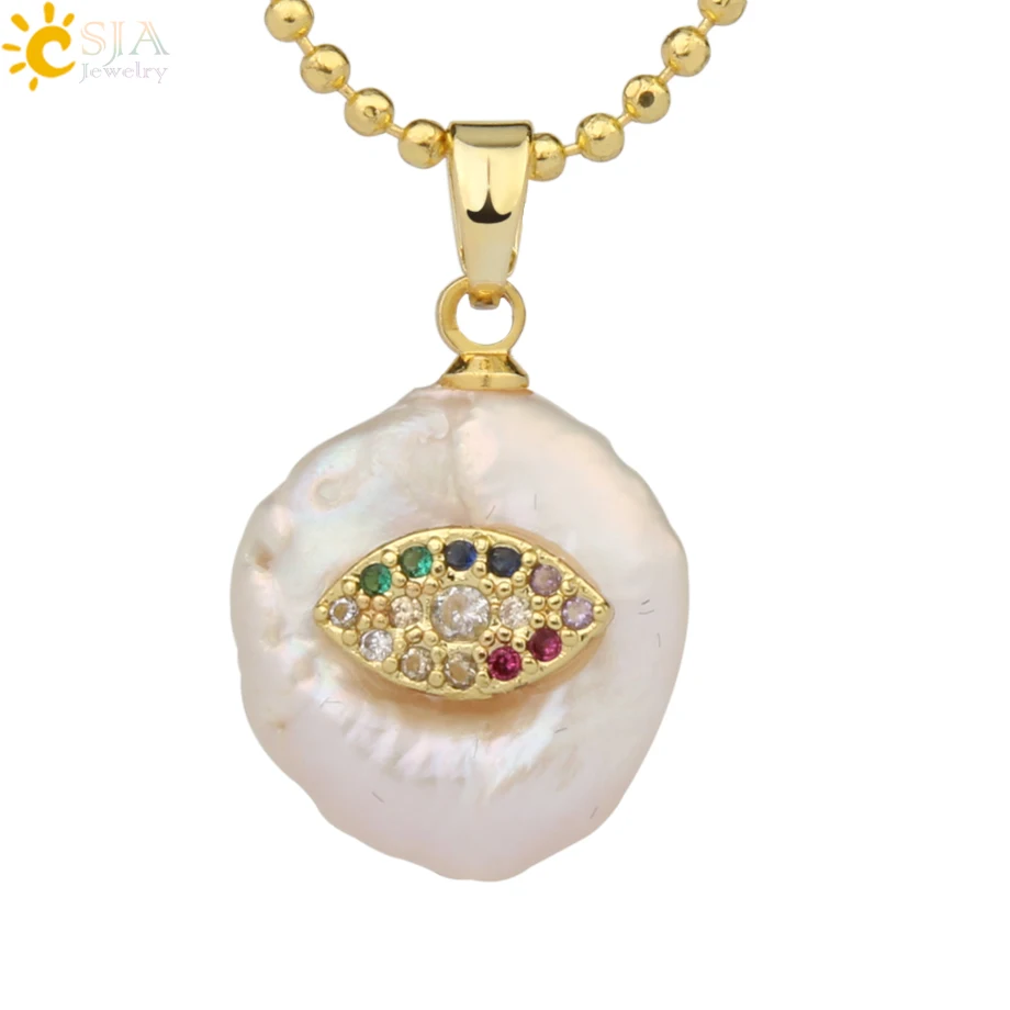 Necklace-M CSJA монета пресноводный жемчуг подвески маленький размер сглаза Хамса Фатима рука Циркон золотого цвета ожерелье чокер для женщин девочек G205 - Окраска металла: Necklace-M