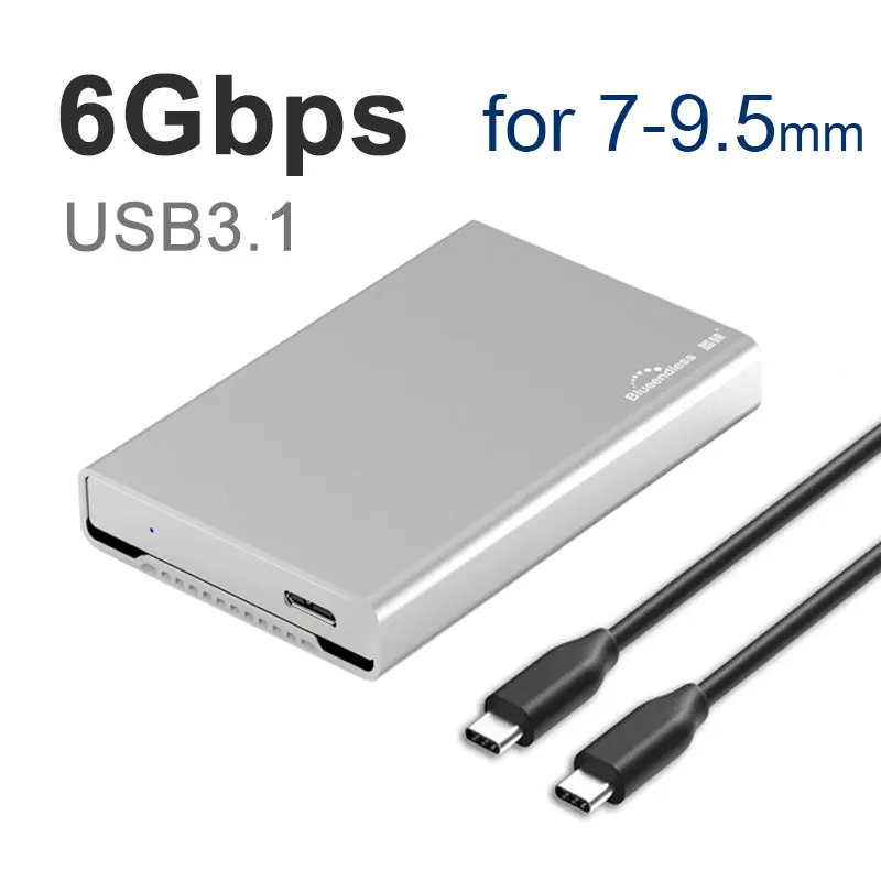 C-C for 9.5 mm Корпус для жесткого диска usb 3,1 type C полностью металлический алюминиевый жесткий диск caddy 2,5 чехол для внешнего жесткого диска для sata hdd ssd blueendless - Цвет: C-C for 9.5 mm