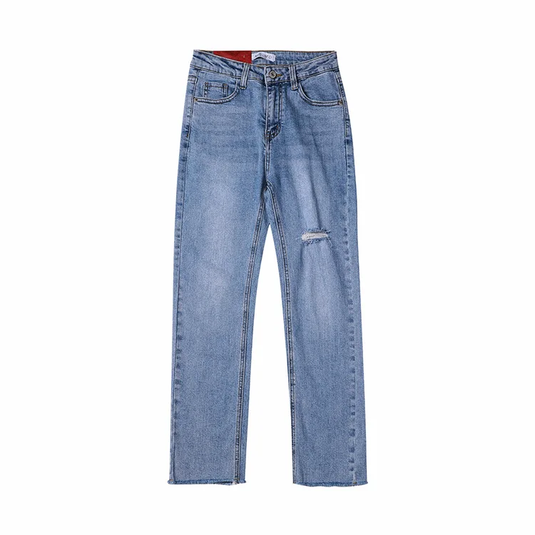 

Straight Cropped Trousers Active Washing Leisure High Ripped Jeans For Women Pants