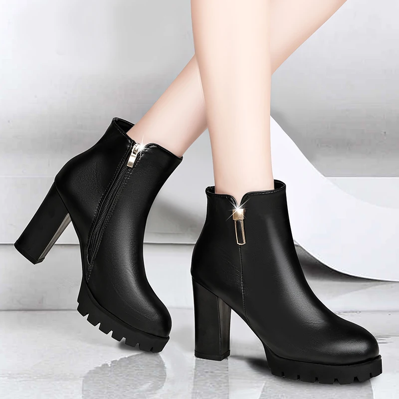 Женские ботильоны с высоким каблуком Черные для дождя модная обувь женщин на