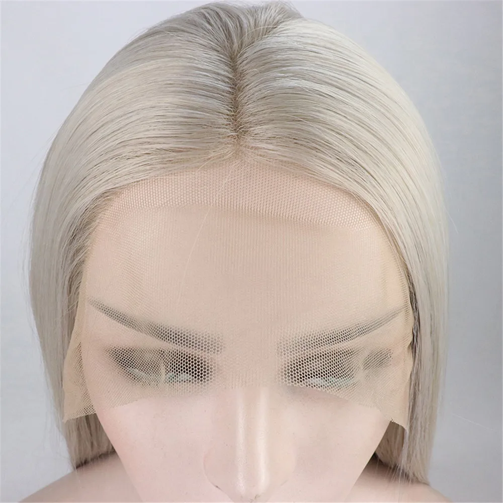 Прямой термостойкий синтетический парик из пепельного шелка светлого цвета