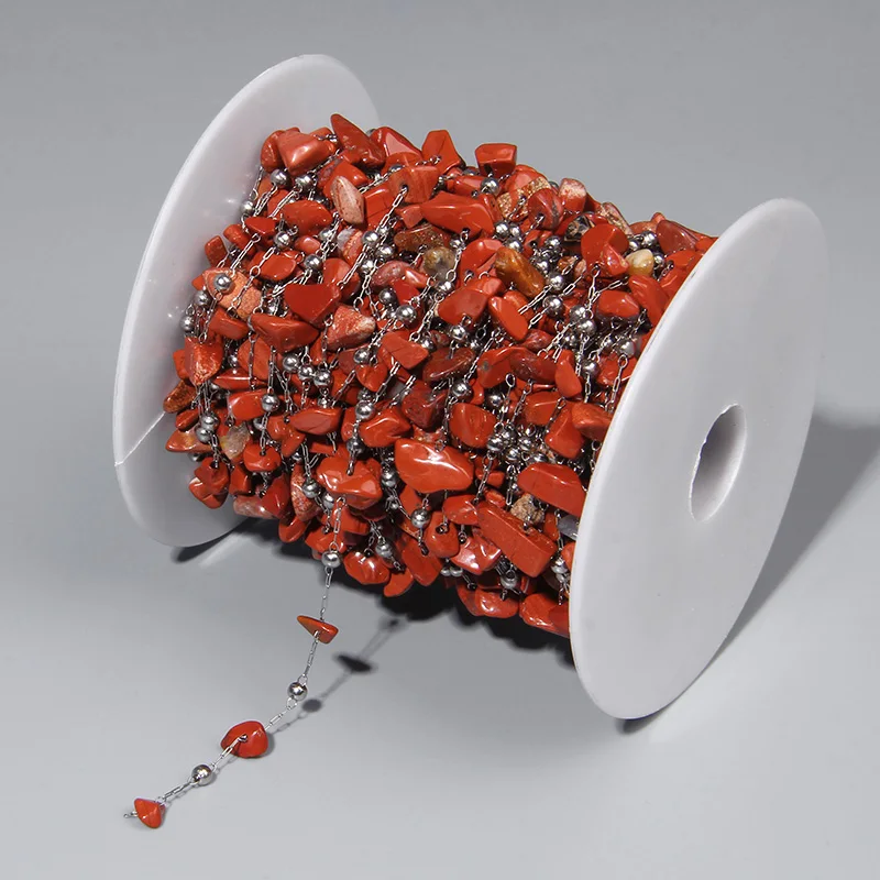

Metal Stainless Steel Beaded Chains Natural Red Stone Gemtones Beads Chain For Jewelry Necklace Making Needlework Bracelet Diy