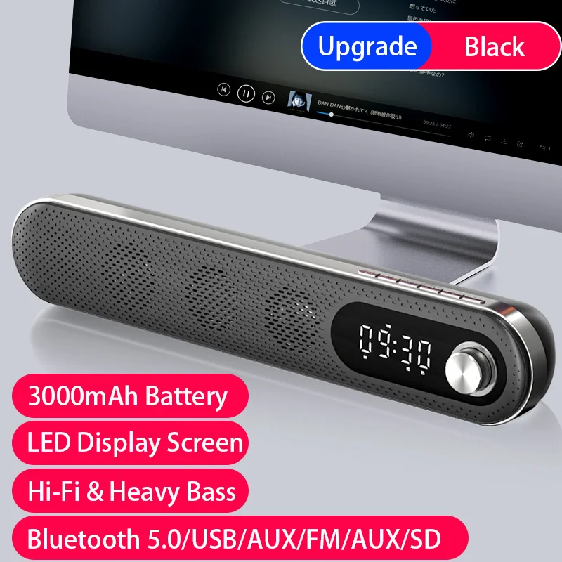 

LED TV Sound Bar Alarm Clock AUX USB Wired Wireless Bluetooth Speaker Home Theater Surround SoundBar for PC TV Computer Speakers