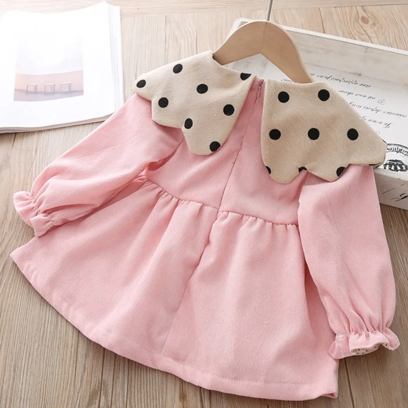 2019 г. Осенние платья принцессы для девочек детское вельветовое платье в горошек с