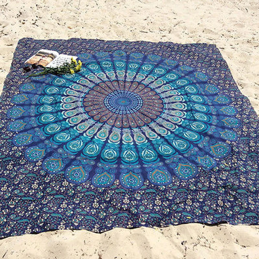 

New Beach Towel Round Folding Wall Hanging Quick-Dry Throws Mandala Outdoor Picnic Mat Peacock Camping Carpet Swimming Towels
