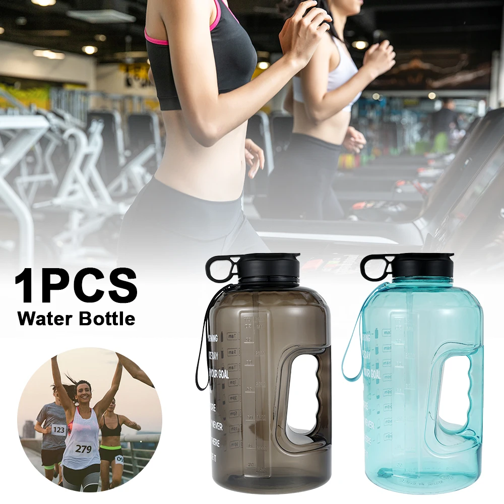 

1 Gallon Water Bottle Portable Daily Fitness Sports Leakproof Motivational Straw Time Marker Jug Outdoor Camping Gym Container