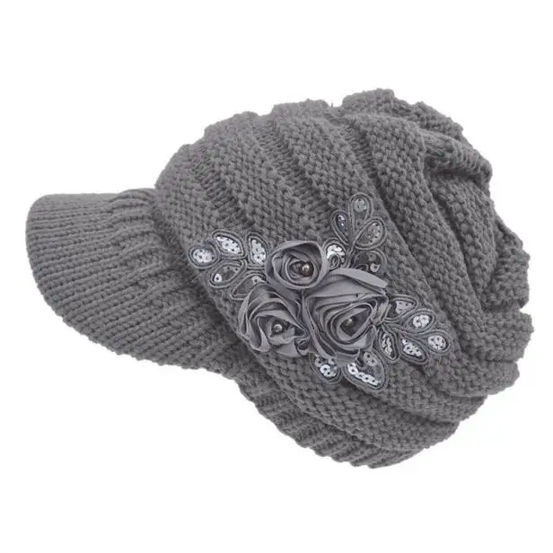 

high quality top selling product in 2020 Women's Cable Knit Visor Hat With Flower Accent Support Wholesale and Dropshipping