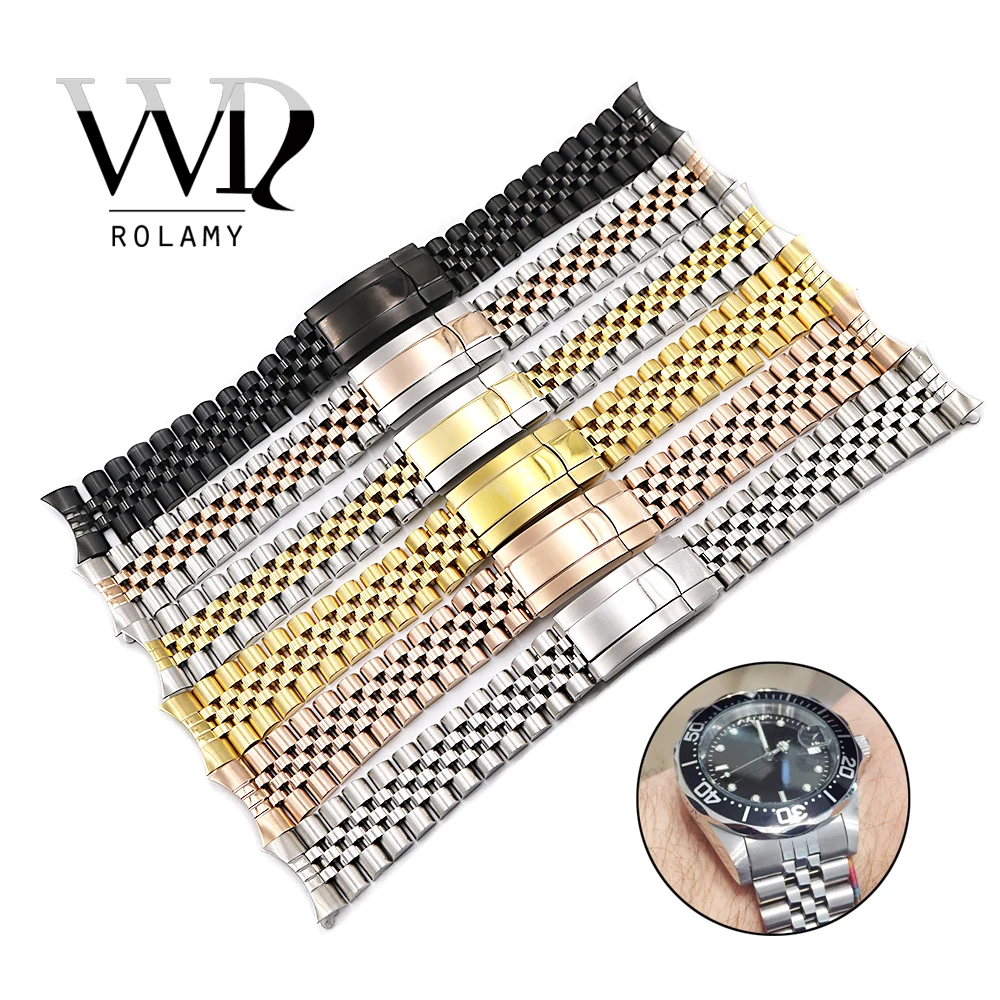 

Юбилейный браслет для часов Rolamy, 19 дюймов, 20 мм, с полым изогнутым концом, из нержавеющей стали 316L, для Rolex, Tudor, Seiko, SKX