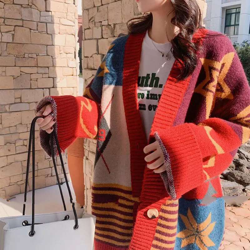 fall 2019 winter casual v neck oversized red cardigan womens clothing new long sleeve christmas sweater knitted jacket |