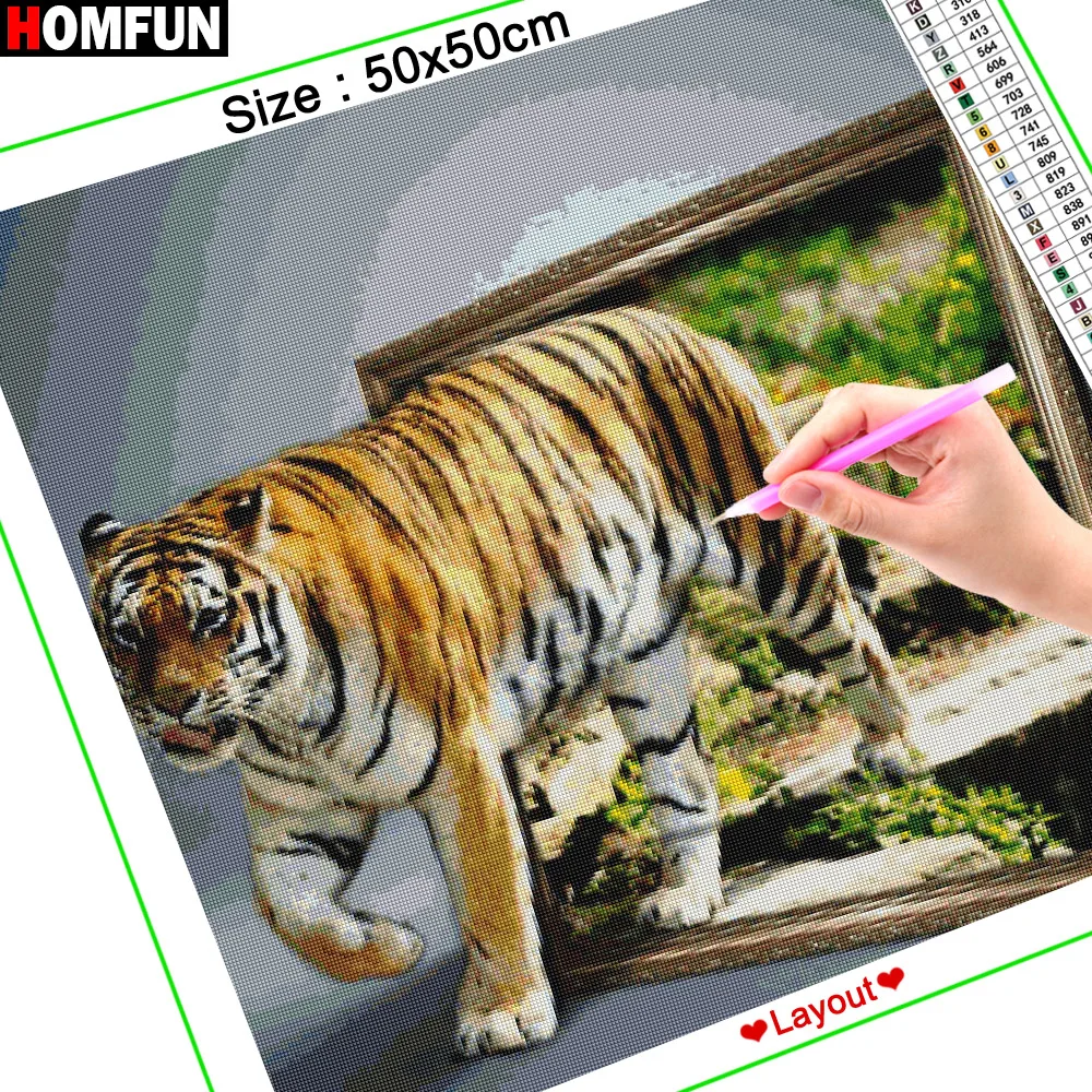 Алмазная картина HOMFUN сделай сам животное тигр пейзаж квадратная круглая 5D