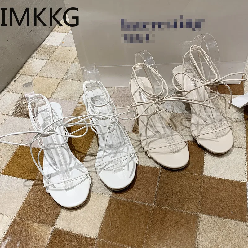 Женские босоножки на шнуровке сандалии из искусственной кожи среднем каблуке