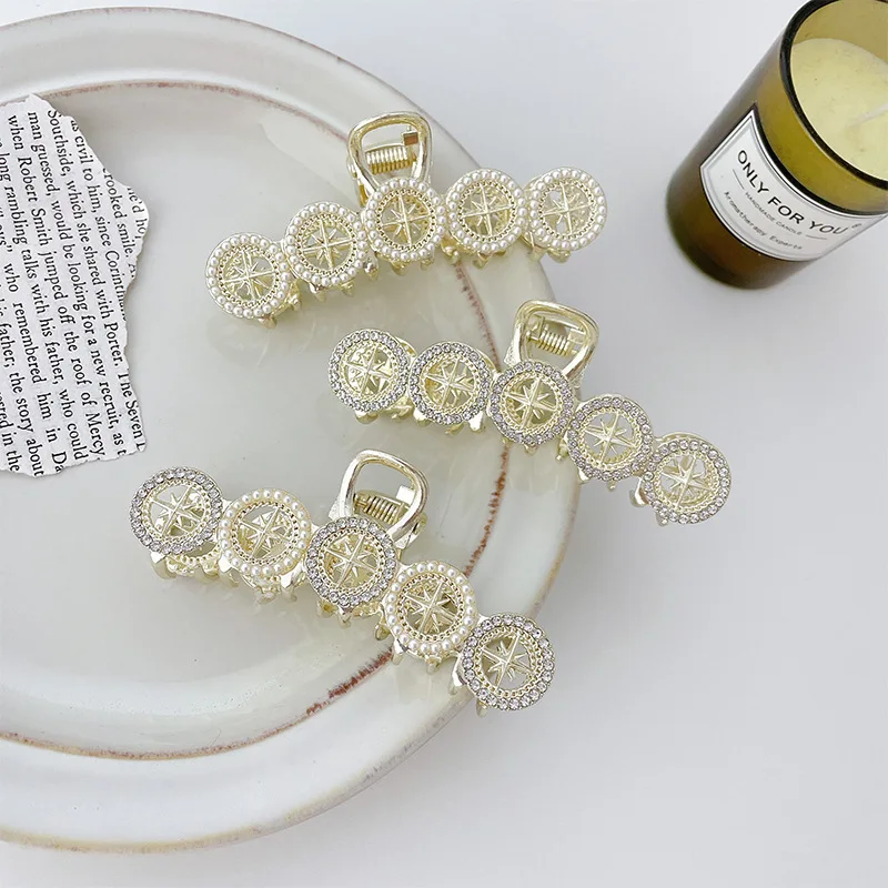 

Шпилька для волос из металлического сплава с жемчугом в стиле Ins, женский зажим для акулы с пятью круглыми задней частью головы