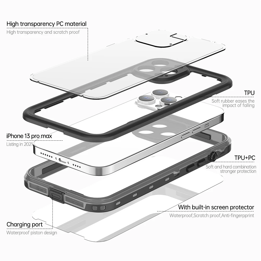 Redpepper IP68 Waterproof Case For iPhone 13 12 11 14 Pro Max X Max XR 12 13 Mini Underwater 3m Water Proof Shockproof Hard Case